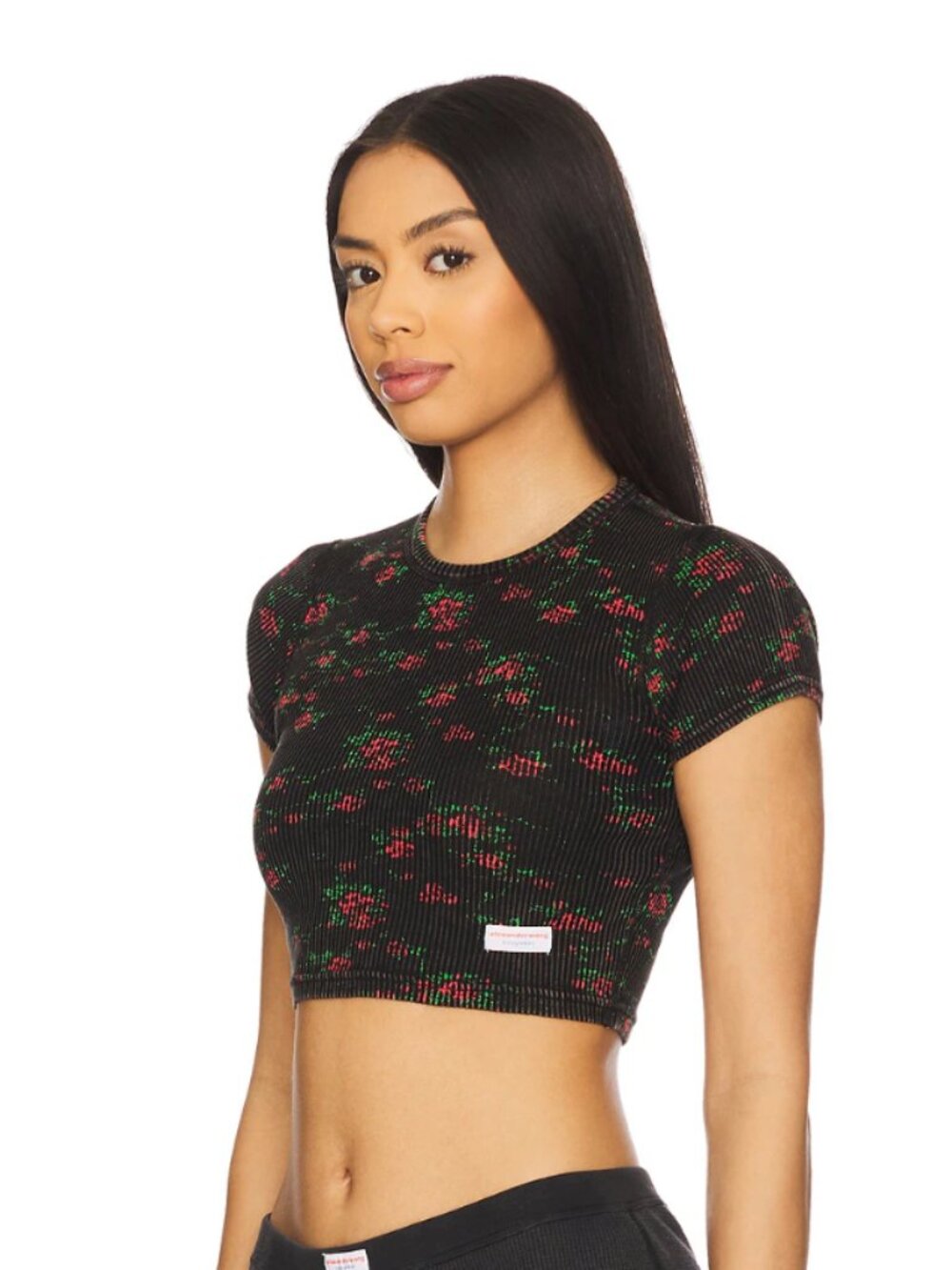 NWT Alexander Wang 8H2238047P Cropped Long Sleeve Crewneck Top S Washed Black
